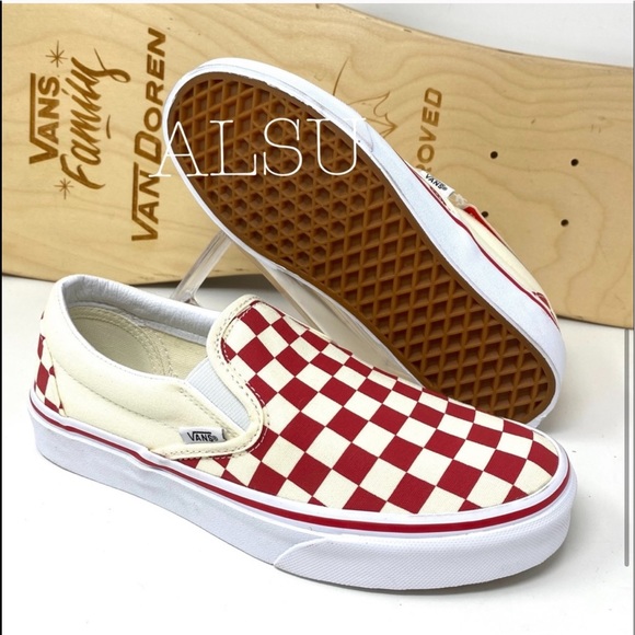 VANS Classic Slip On Primary Check Red Canvas WMNS - Picture 4 of 8